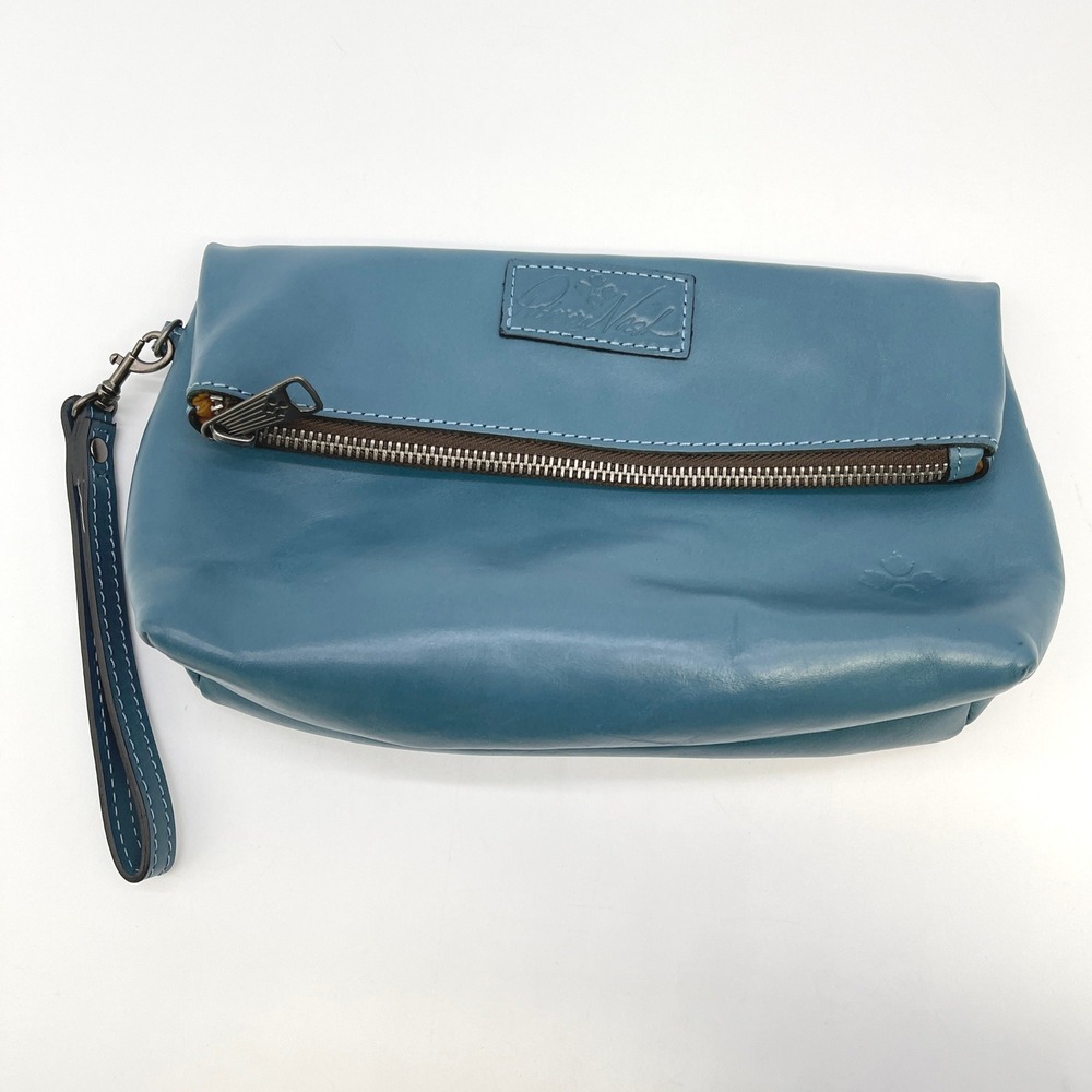 Patricia Nash Valerie Foldover Wristlet Clutch Blue Leather Minimalist Boho Chic - Picture 2 of 16